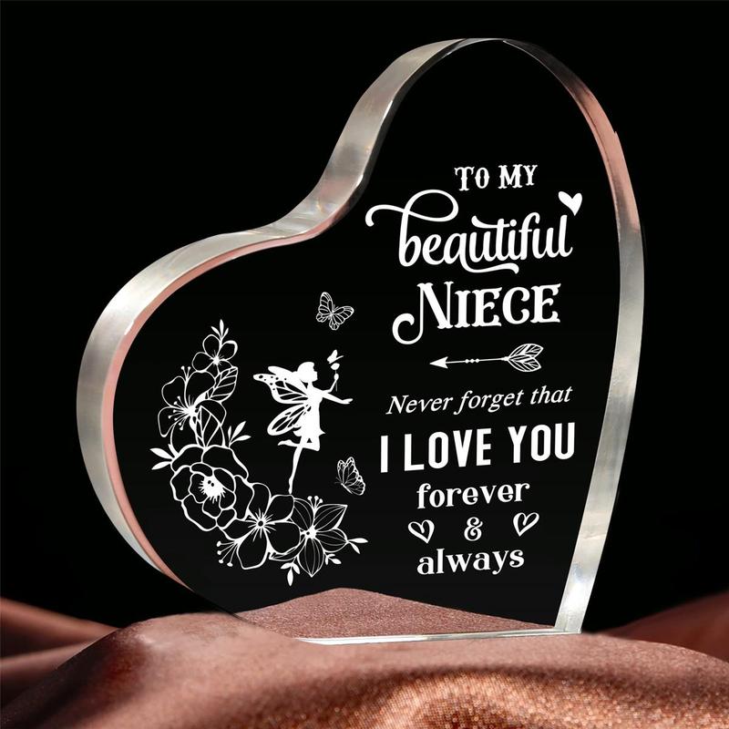 Heart Shaped Acrylic Room Decor Ornament, Butterfly & Letter Pattern Desktop Decoration, Desktop Decorative Ornament, Cute Desk Accessories Gift To My Beautiful Niece