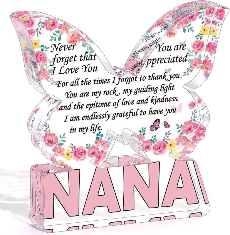 Nana Butterfly Acrylic Plaque Christmas Gifts for Grandma Nana Gifts from Grandkids, Nana Grandparents Gifts from Granddaughter Grandson, Birthday Gifts for Nana Grandma Grandmother Decoration Signs