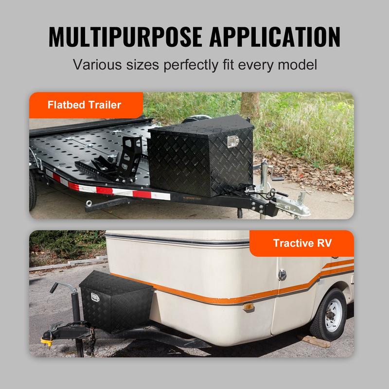 VEVOR Trailer Tongue Box, Aluminum Alloy Diamond Plate Tongue Box Tool Chest, Heavy Duty Trailer Box Storage with Lock and Keys, Utility Trailer Tongue Box for Pickup Truck, RV, Trailer, 33