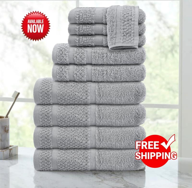 M.a.i.n.st.a.y.s. 10 Piece Bath Towel Set with Upgraded Softness & Durability, Gray or White