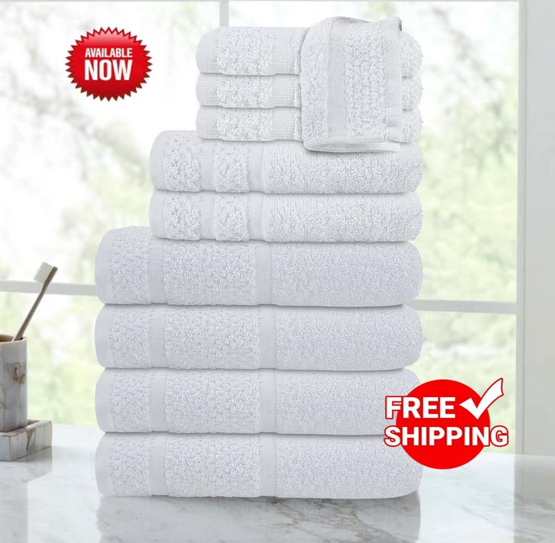 M.a.i.n.st.a.y.s. 10 Piece Bath Towel Set with Upgraded Softness & Durability, Gray or White