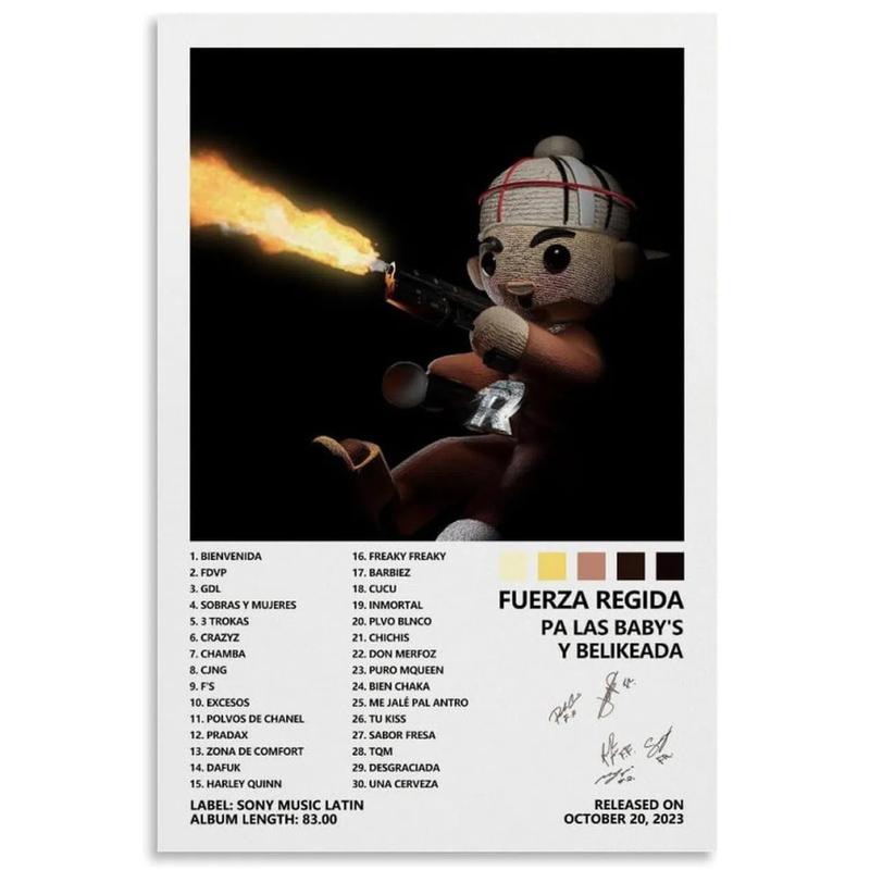 Fuerza Regida Poster Pa Las Baby's Y Belikeada Album Cover Poster for Bedroom Aesthetic Canvas Art Wall Decor