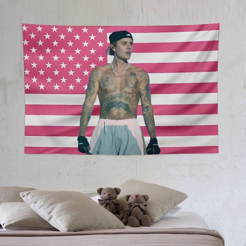 Justin Star Bieber Flag Tapestry Wall Tapestry Poster Suitable for College Dormitory Cave Bedroom Living Room Party Decoration Merch