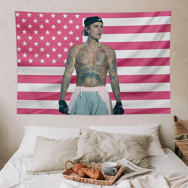 Justin Star Bieber Flag Tapestry Wall Tapestry Poster Suitable for College Dormitory Cave Bedroom Living Room Party Decoration Merch