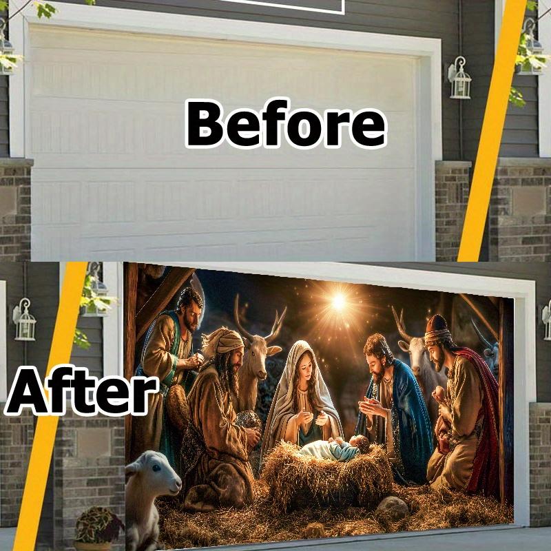 Religious figure' Birth Nativity Scene Garage Door Banner - 6x13ft Large Polyester Tapestry, Outdoor Holiday season Decor with Mary & Joseph, Perfect for Holiday & Party Atmosphere