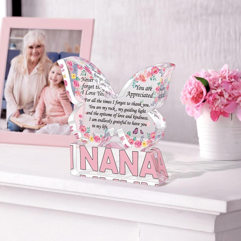 Nana Butterfly Acrylic Plaque Christmas Gifts for Grandma Nana Gifts from Grandkids, Nana Grandparents Gifts from Granddaughter Grandson, Birthday Gifts for Nana Grandma Grandmother Decoration Signs