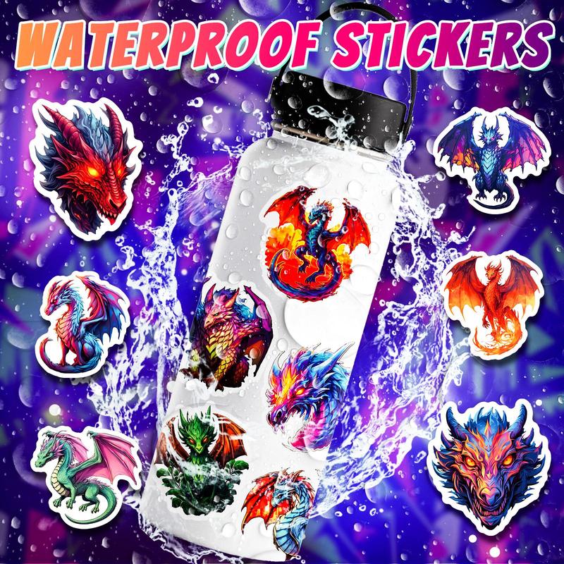 50pcs Cartoon Dinosaur Pattern Sticker, Cute Decorative Sticker for Diy Scrapbook Water Bottle Decoration