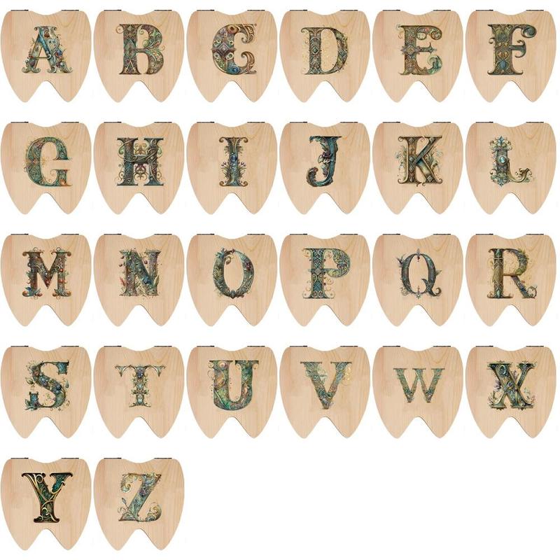 Wooden Letter Pattern Baby Tooth Fairy Box, 1 Count Kids Memory Milk Teeth Lanugo Umbilical Cord Storage Organizer, Newborn Keepsake Case for Home