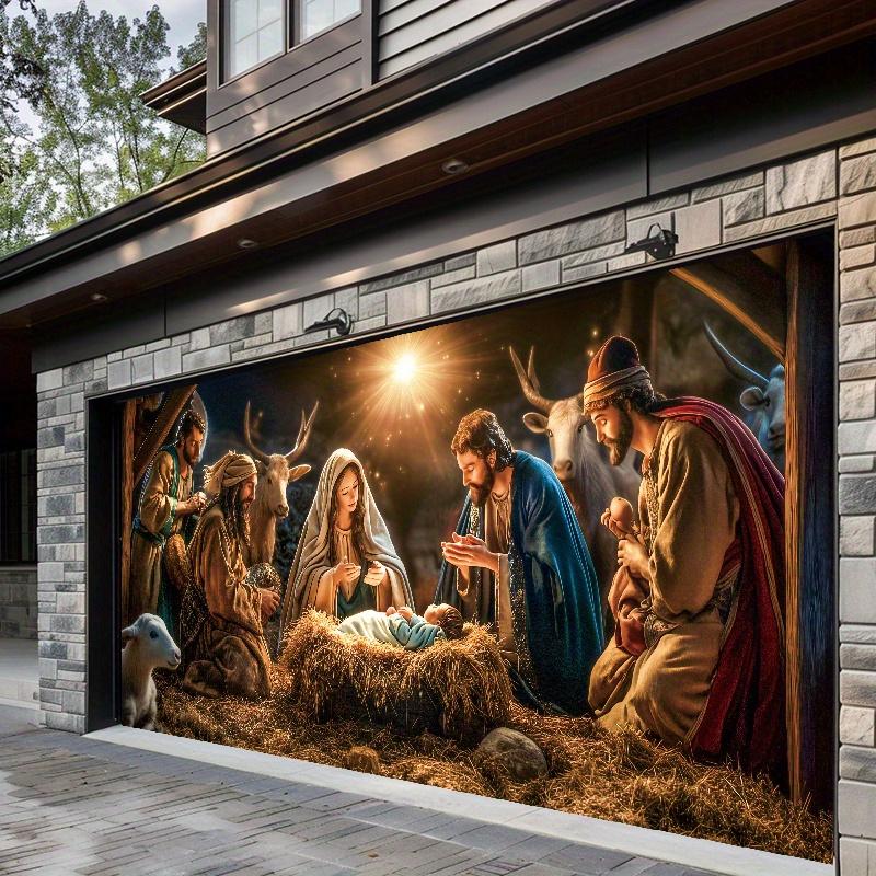 Religious figure' Birth Nativity Scene Garage Door Banner - 6x13ft Large Polyester Tapestry, Outdoor Holiday season Decor with Mary & Joseph, Perfect for Holiday & Party Atmosphere