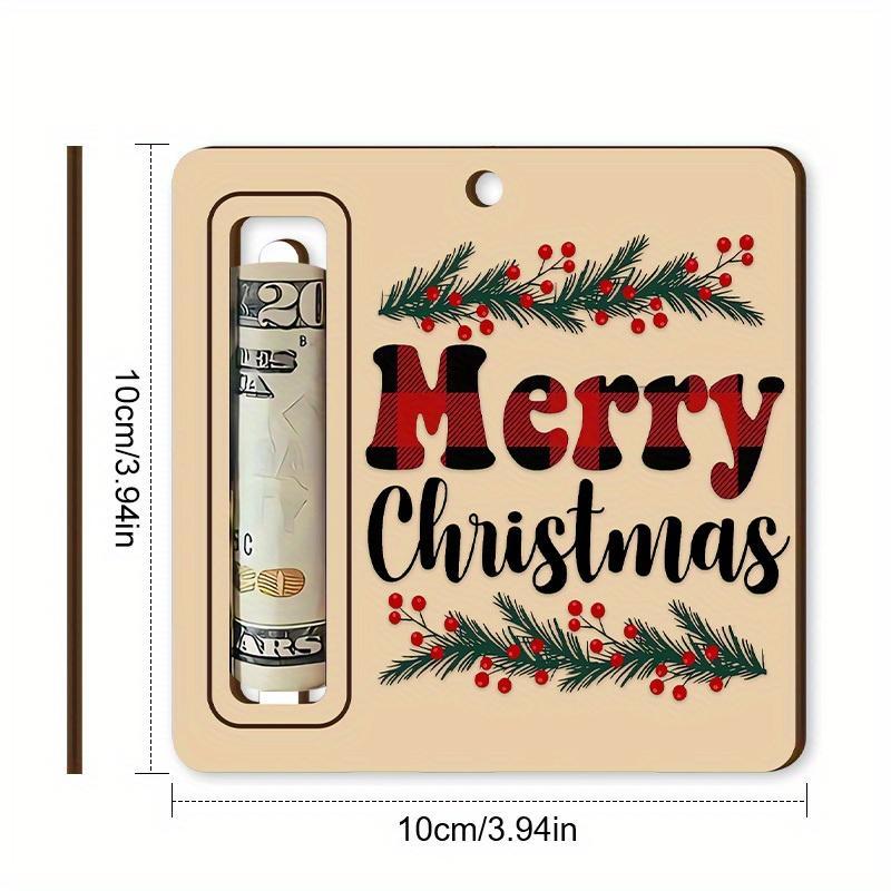 Merry Christmas New Year Money Holder Ornament, 1 Count Letter & Cartoon Pattern Wooden Cash Holder without Cash, Christmas Tree Ornament for Home Office Classroom