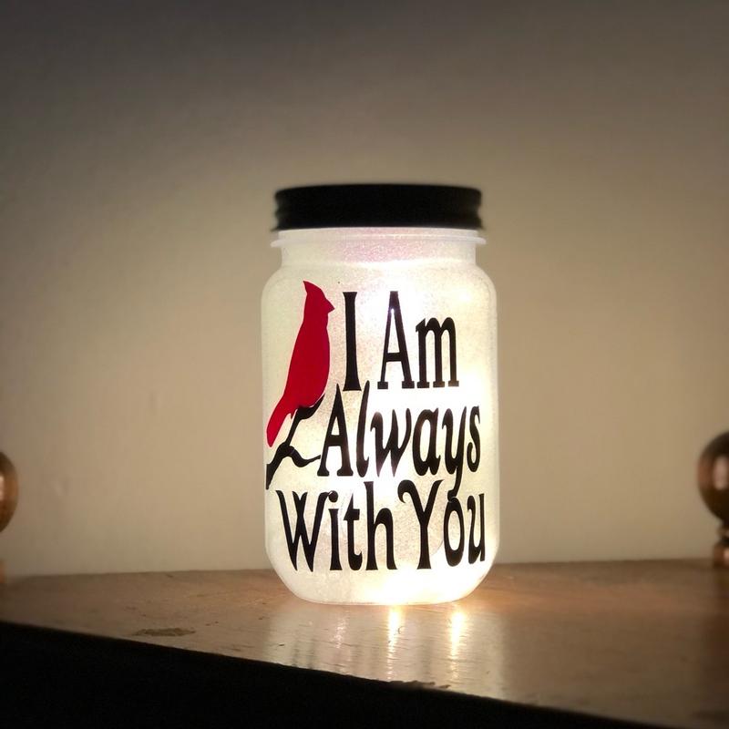 Glowing Red Cardinal memorial jar