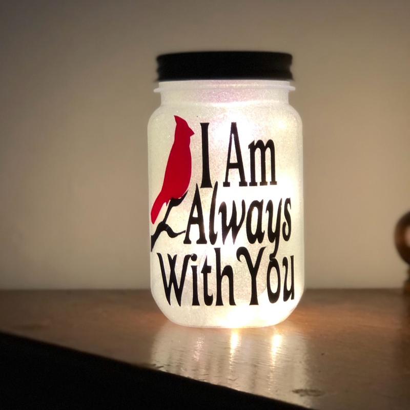 Glowing Red Cardinal memorial jar