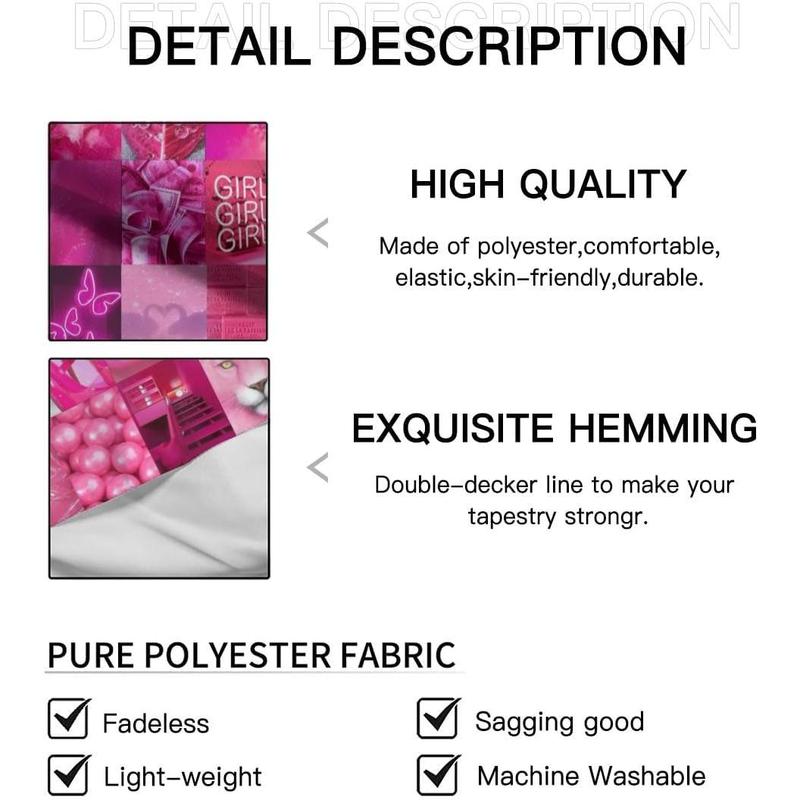 Fashion Pink Collage Tapestry Aesthetic Wall Hanging Tapestries Cute Preppy Banner For Teen Girl Bedroom College Dorm Home Living Room Party Decor 30X40 In