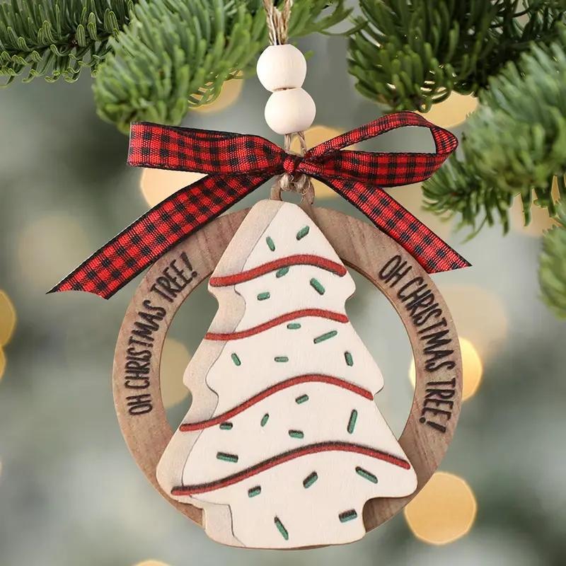 Christmas Tree Hanging Ornament, 1 count 3D Wooden Hanging Decoration with Bowknot, Festive Decorations for Home Party & Festival