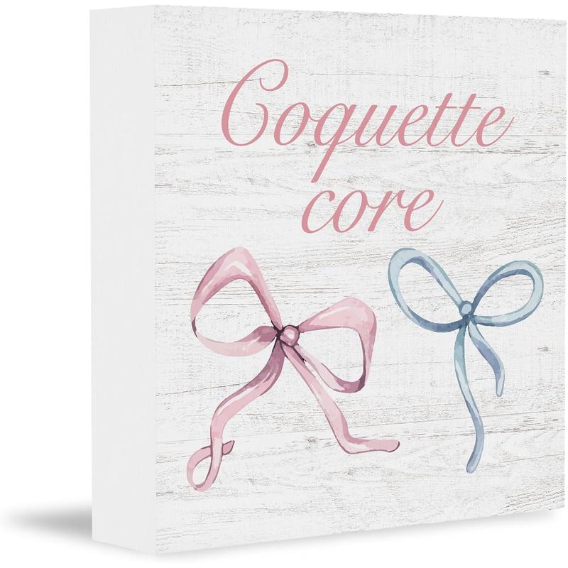 CUANFDDSF Trendy Pink Bow Coquette Room Decor Wooden Box Sign, Coquette Party Decor, Girls Room Decor, i\u2019m Just a Girl Girly Bowknot Signs for Home Dorm Wall Desk Shelf Tabletop Decoration