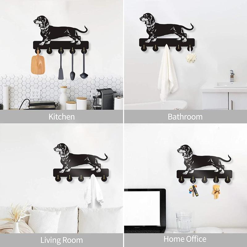 Dachshund themed wooden hooks for hanging 5 items.Hat storage hooks Storage rack Hanging hangers Decor Shelves Decoration christmas 2024 ornament