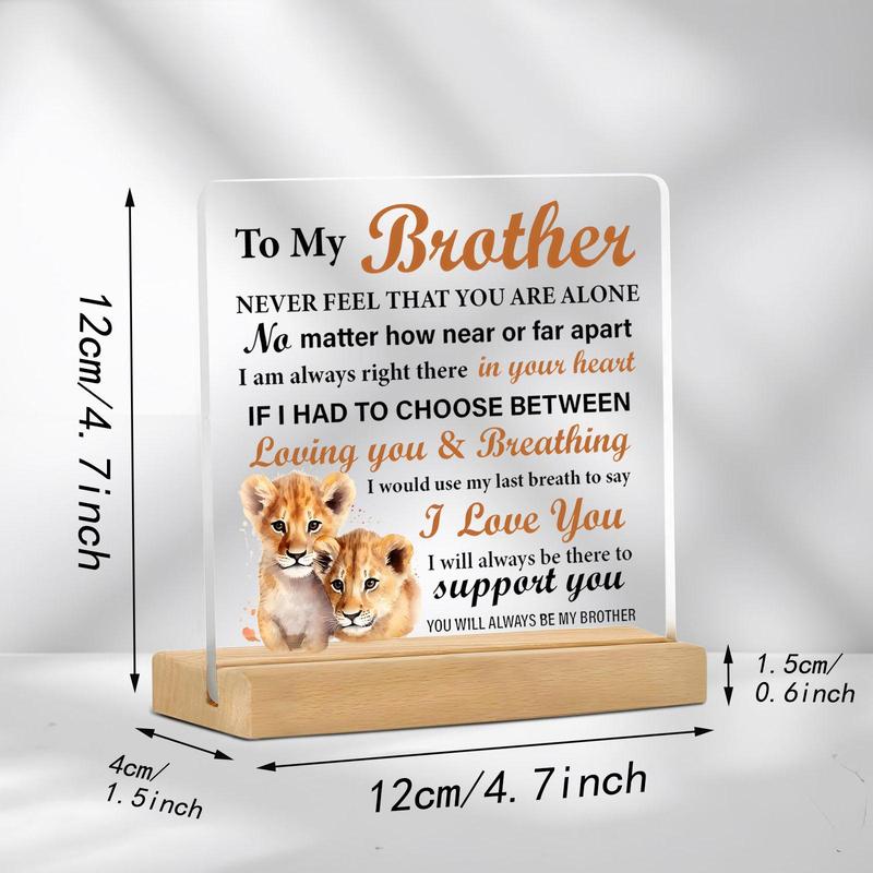 Lion Pattern Acrylic Desktop Ornament, Never Feel That You Are Alone Brother Gift, Desk Decoration for Home Office, Gift for Brother