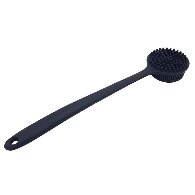 Silicone Back Scrubber for Shower - Soft Bath Body Brush with Long Handle (Black) - Exfoliating & Skin Care Tool