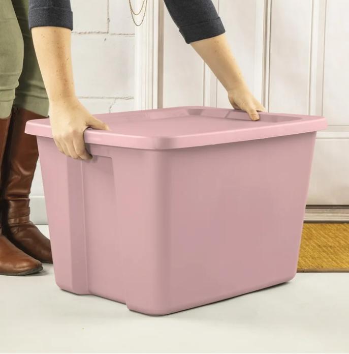 Plastic 18 Gallon Tote Box in Pearl Blush Color for Home Organization by