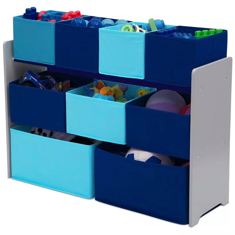 Multi-Bin Organizer with Storage Bins, Open Storage Bins,Toy Organizers and Storage Solution,Collapsible Toy Organizers and Storage Bins,for Nursery, Closet, Bedroom, Playroom,Grey Blue Bins