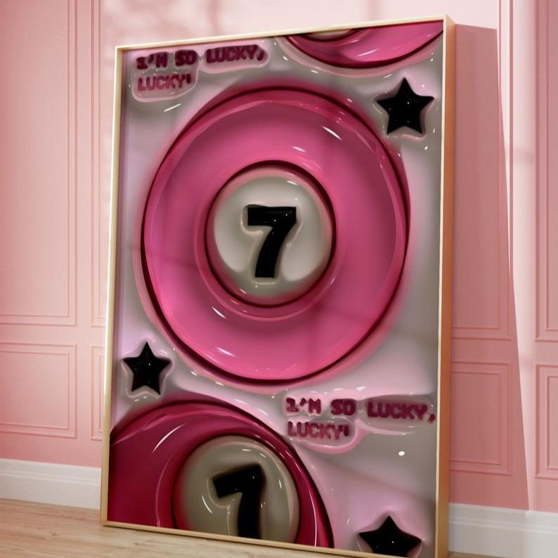 Set of 3 Cherry x 8 balls and Pink Color Luxury Poster, Trendy Wall Art, Y2k Poster Print, Pink Y2k Wall Art, Lucky Poster, Pink Room Decor (Print 2D and Unframe)