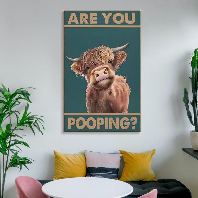 Vintage Highland Cow Are You Pooping Funny Tin Sign for Bathroom Toilet Wall Decor