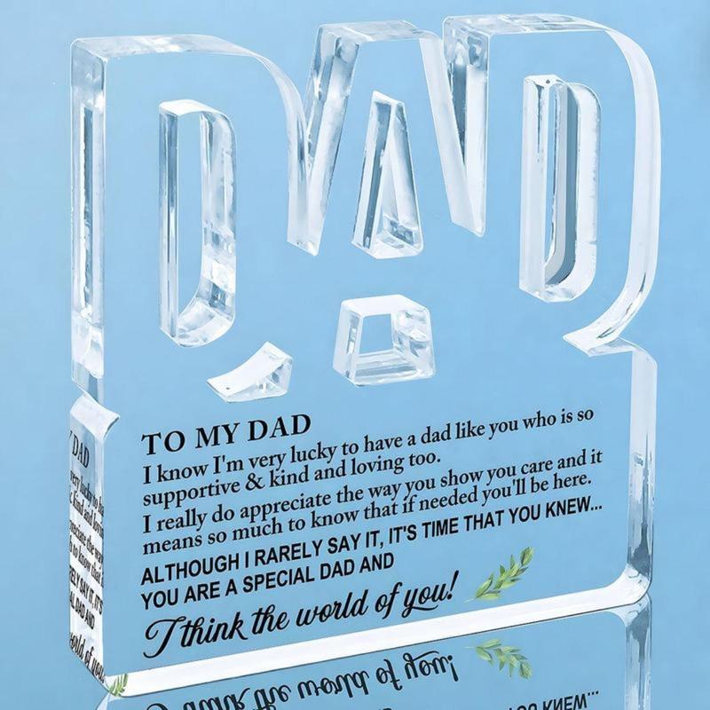 Letter Pattern Clear Acrylic Plaque, Creative Transparent Ornament, Desktop Decoration for Home Office, Room Decor, Gift for Dad