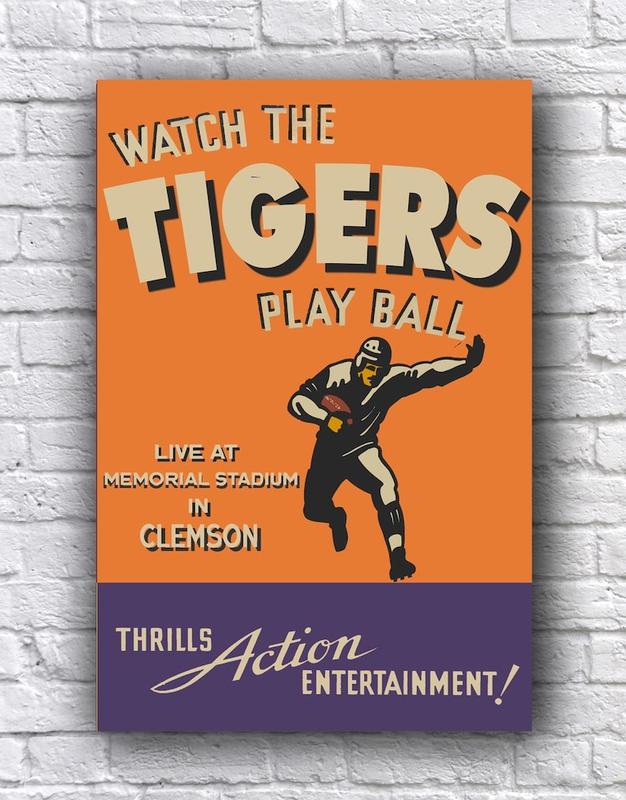 The University of Clemson Tigers Football Live from Memorial Stadium Vintage Cardstock Poster