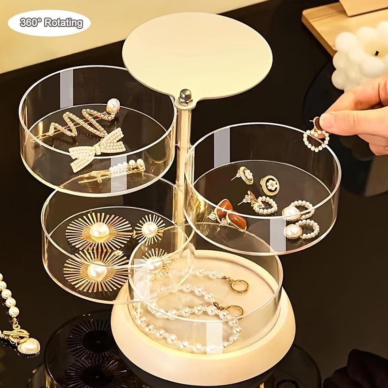 24-hour shipping Rotating Jewelry Organizer with Lid - 4 5 Tier Transparent Storage Box for Earrings, Necklaces, Bracelets & Hair Accessories, Jewelry Boxes