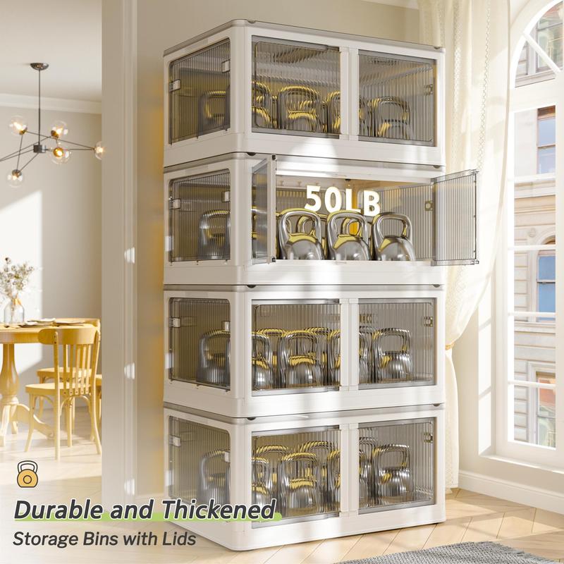 RaybeeFurniture Stackable Storage Organizer with Wheels Large Plastic Storage Bins with Lid Collapsible Storage Bins for Closet Organizers Storage Containers Box for Bedroom Living Room