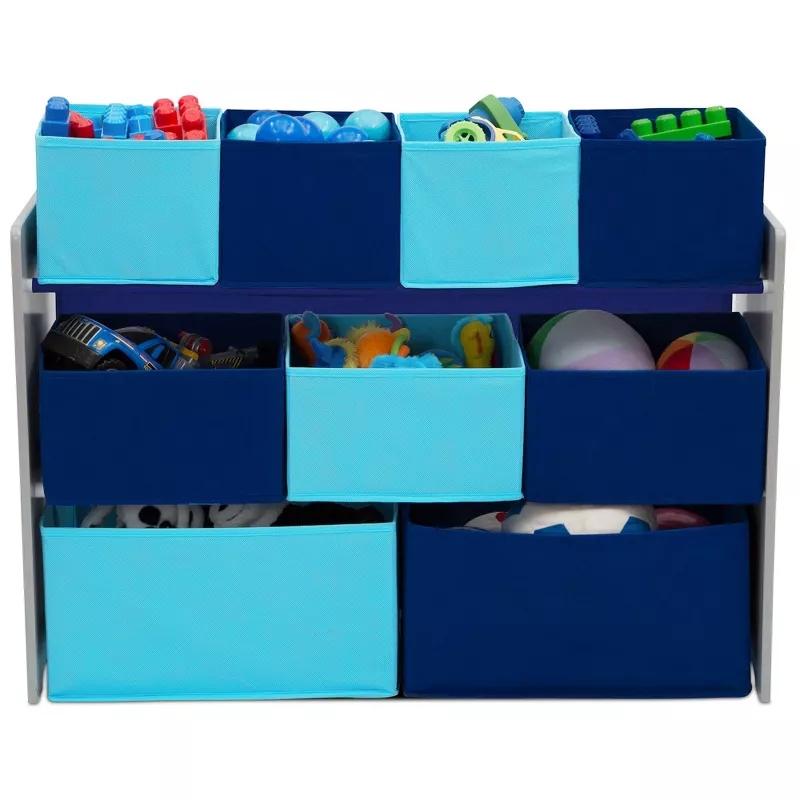 Multi-Bin Organizer with Storage Bins, Open Storage Bins,Toy Organizers and Storage Solution,Collapsible Toy Organizers and Storage Bins,for Nursery, Closet, Bedroom, Playroom,Grey Blue Bins