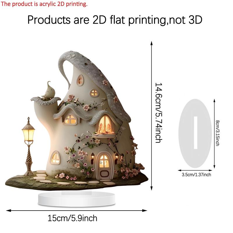 Fairy Garden House Design Acrylic Desktop Decoration Sign, 1 Count Lovely House Design Ornament with Stand, Home Decor for Living Room Bedroom Office