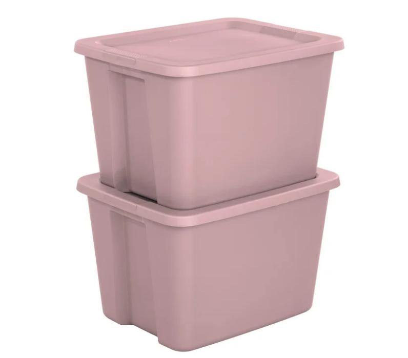 Plastic 18 Gallon Tote Box in Pearl Blush Color for Home Organization by