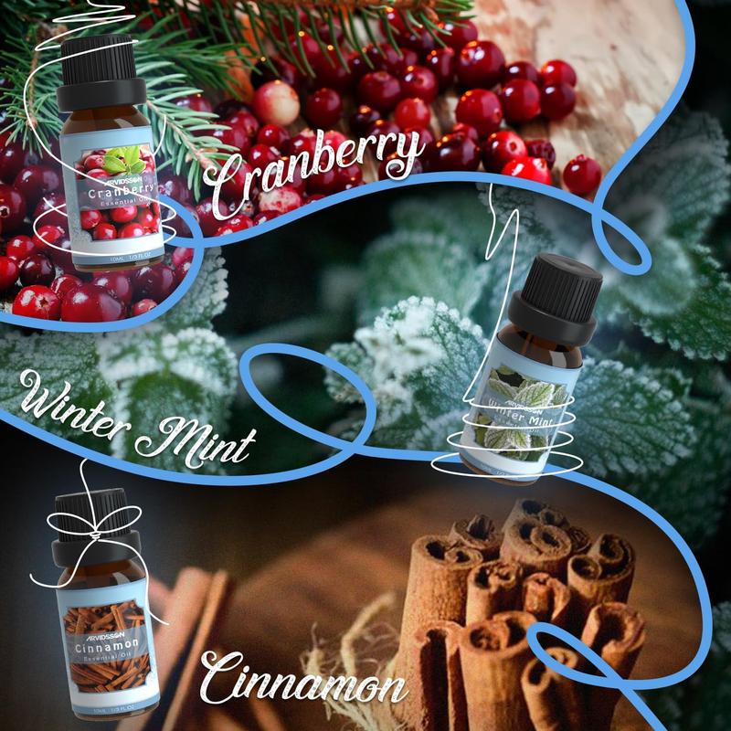 Winter Essential Oils Set, ARVIDSSON Holiday Fragrance Oil for Diffuser, Cinnamon, Christmas Wreath,  Cider, Gingerbread, Cranberry, Winter Mint Scented Oils for Home