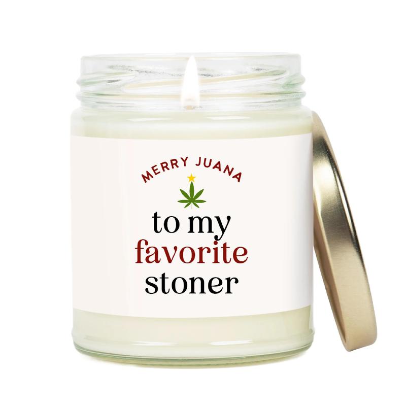 Stoner Christmas Gifts - Weed Christmas Gift - Stoner Christmas Candle - 420 Xmas - Merry Juana - Marijuana Gifts - Xmas Candles