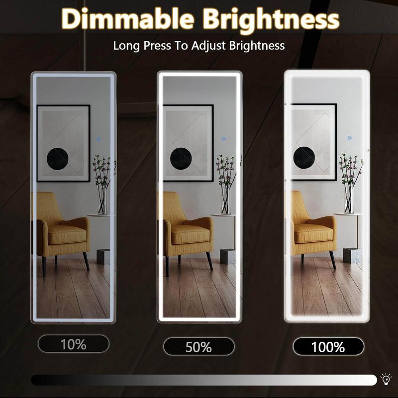 3-color LED floor standing full-length mirror, wall mounted floor standing mirror, bedroom and changing room dimming, and tri color lighting