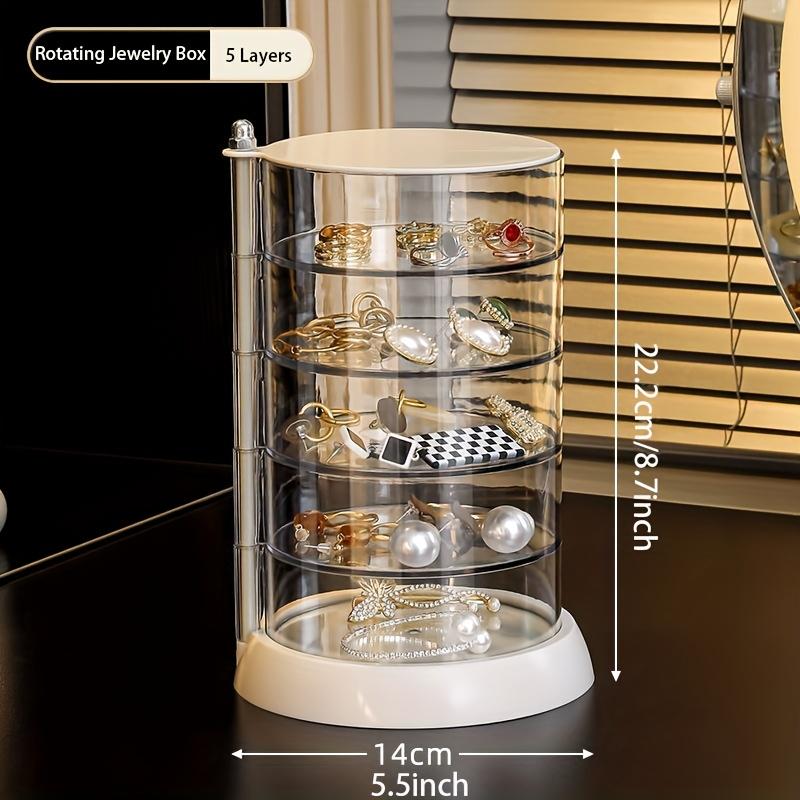 24-hour shipping Rotating Jewelry Organizer with Lid - 4 5 Tier Transparent Storage Box for Earrings, Necklaces, Bracelets & Hair Accessories, Jewelry Boxes