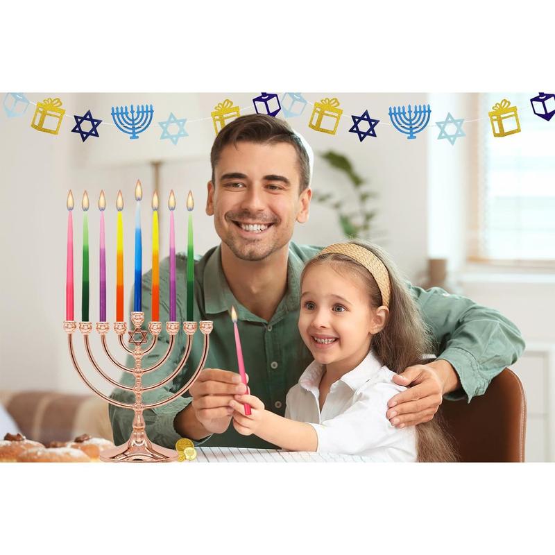 The Dreidel Company Dripless Deluxe Tapered Hanukkah Candles, Multicolored 3-Tone Pastel Decorations, Chanukkah Menorah Candles for All 8 Nights of Chanukah (Single)