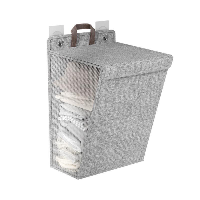 Foldable Laundry Basket, 1 Count Clothes Storage Basket with Handle & Lid, Wall Hanging Dirty Clothes Basket, Home Organizer for Bedroom, Living Room, Bathroom