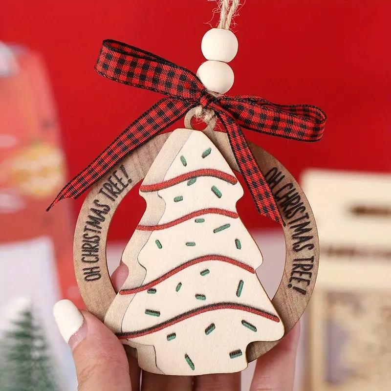 Christmas Tree Hanging Ornament, 1 count 3D Wooden Hanging Decoration with Bowknot, Festive Decorations for Home Party & Festival