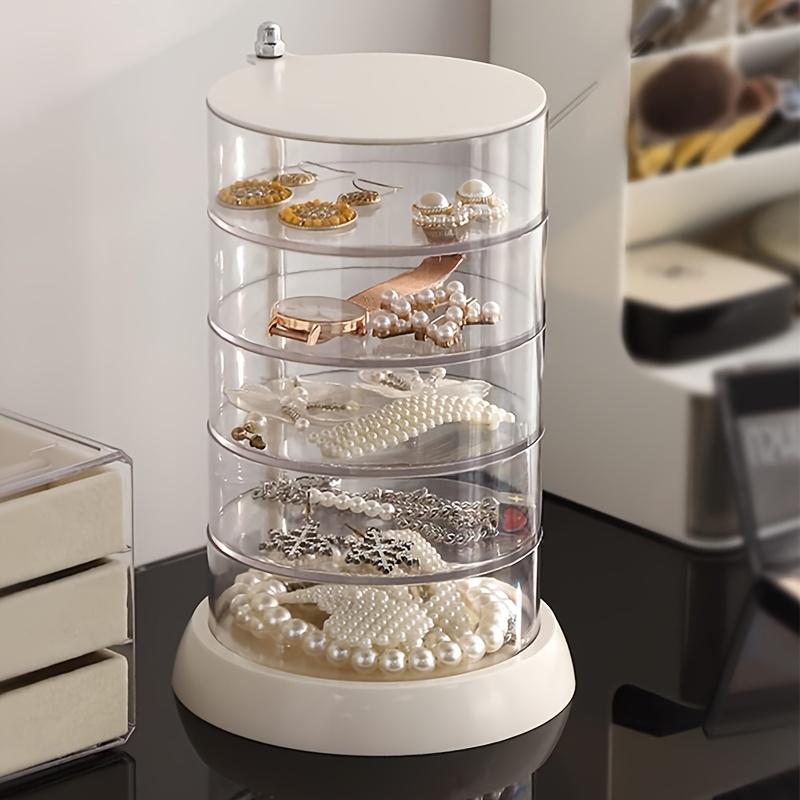 24-hour shipping Rotating Jewelry Organizer with Lid - 4 5 Tier Transparent Storage Box for Earrings, Necklaces, Bracelets & Hair Accessories, Jewelry Boxes