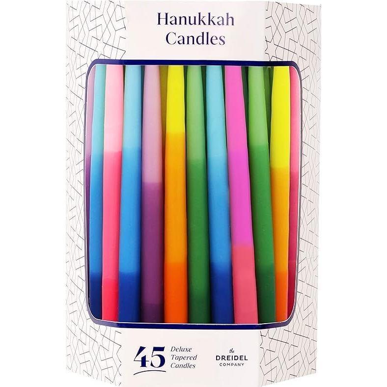 The Dreidel Company Dripless Deluxe Tapered Hanukkah Candles, Multicolored 3-Tone Pastel Decorations, Chanukkah Menorah Candles for All 8 Nights of Chanukah (Single)