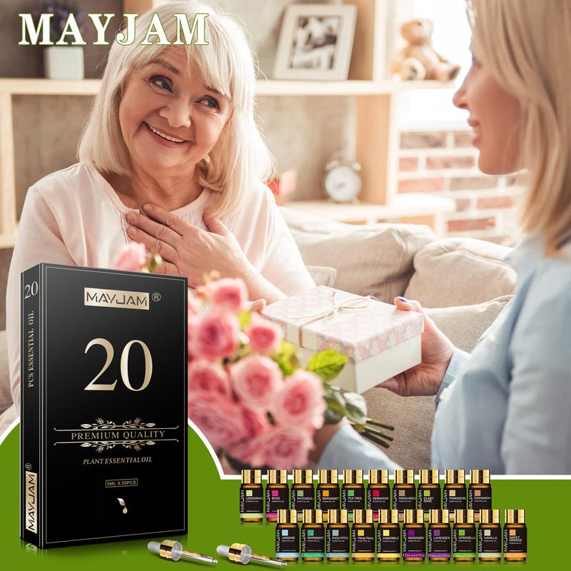 MAYJAM 20pcs Premium Essential Oil Set, Aromatherapy Oils for Home Fragrance, Aroma Diffuser, Long Lasting Scent, Freshener, Perfume, Christmas Gift