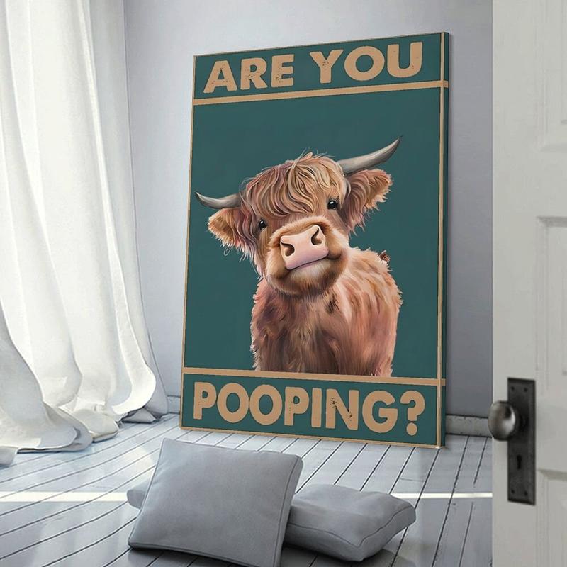 Vintage Highland Cow Are You Pooping Funny Tin Sign for Bathroom Toilet Wall Decor