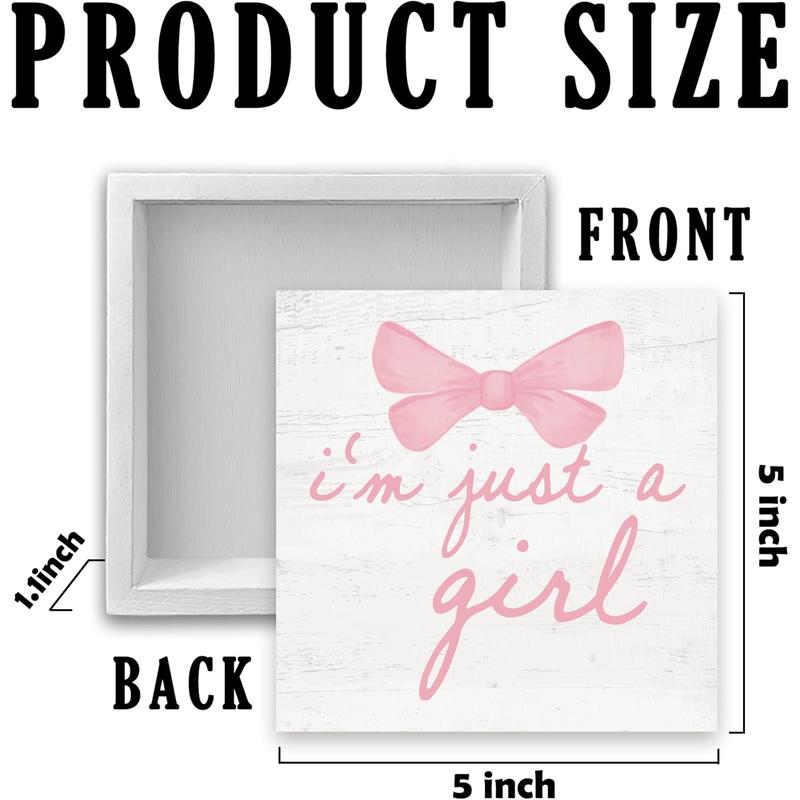 CUANFDDSF Trendy Pink Bow Coquette Room Decor Wooden Box Sign, Coquette Party Decor, Girls Room Decor, i\u2019m Just a Girl Girly Bowknot Signs for Home Dorm Wall Desk Shelf Tabletop Decoration