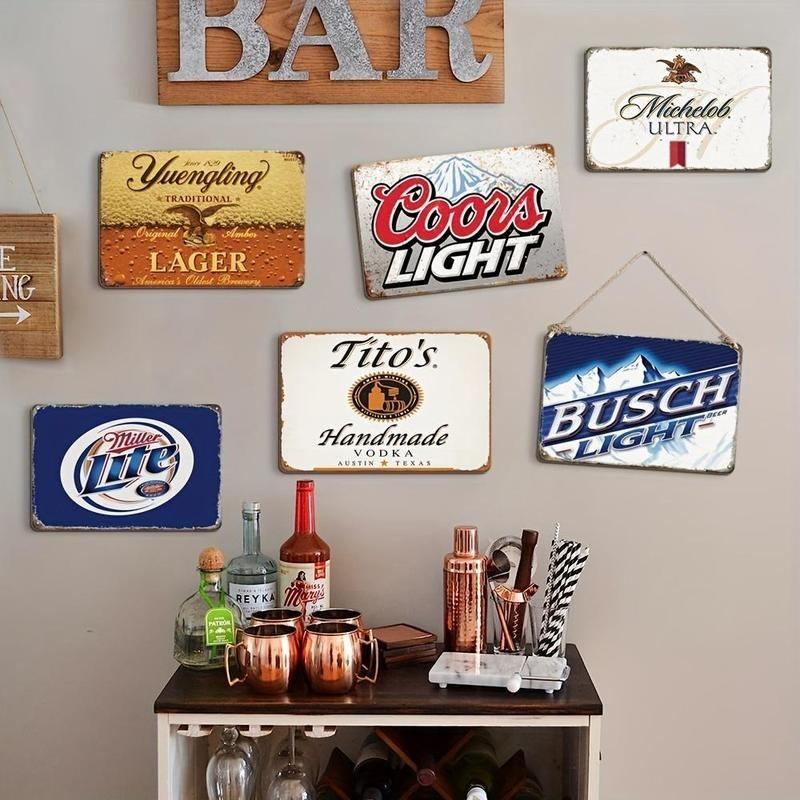 Vintage Beer Collection Tin Sign, 6 Counts set - Lightweight & Fadeless Decoration Sign for Bar, Home, Garage, Man Cave