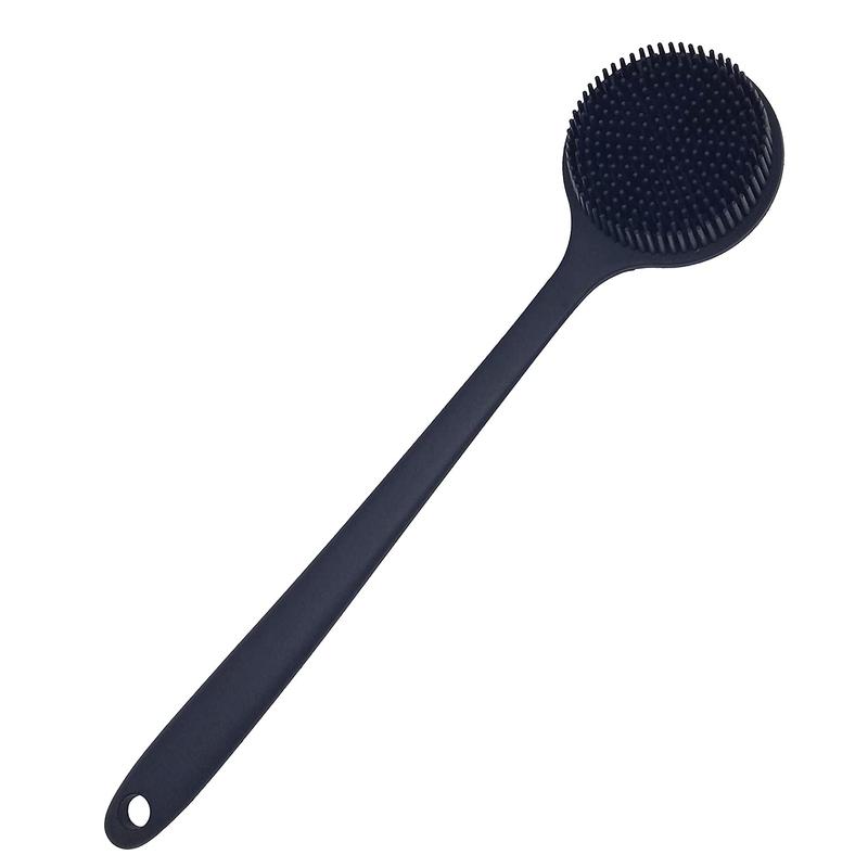 Silicone Back Scrubber for Shower - Soft Bath Body Brush with Long Handle (Black) - Exfoliating & Skin Care Tool