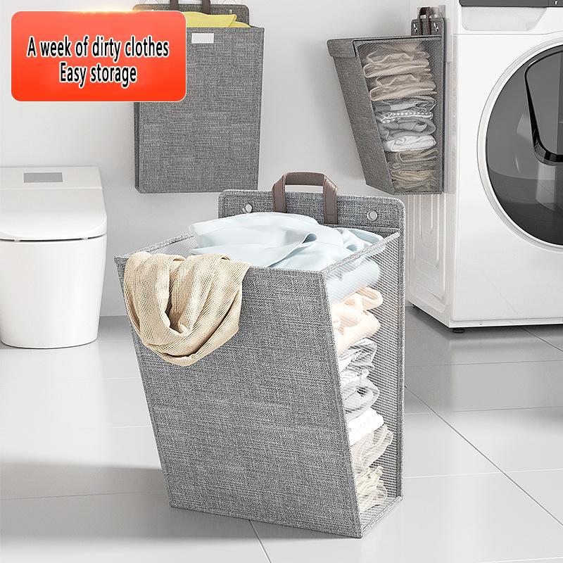 Foldable Laundry Basket, 1 Count Clothes Storage Basket with Handle & Lid, Wall Hanging Dirty Clothes Basket, Home Organizer for Bedroom, Living Room, Bathroom