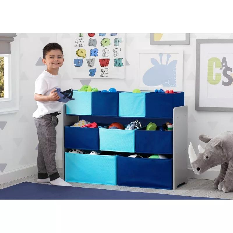 Multi-Bin Organizer with Storage Bins, Open Storage Bins,Toy Organizers and Storage Solution,Collapsible Toy Organizers and Storage Bins,for Nursery, Closet, Bedroom, Playroom,Grey Blue Bins