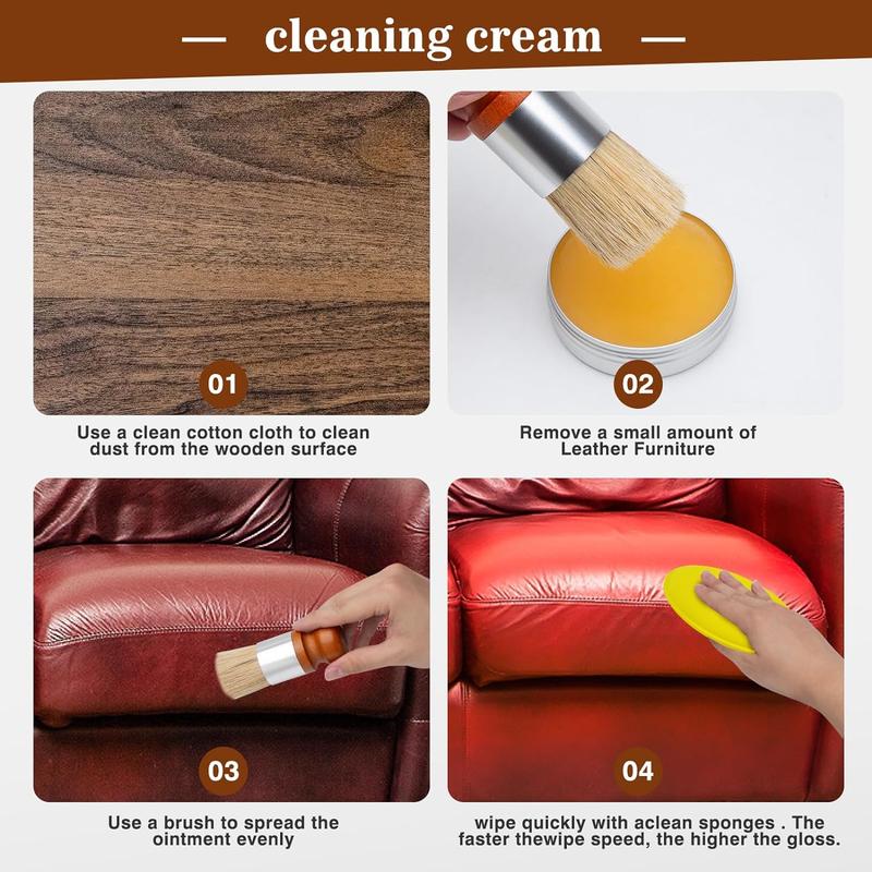 Furniture Salve for Leather Care, Furniture Leather Wax with Boar Bristle Brush, Furniture Salve & Brush Bundle Wood Polish